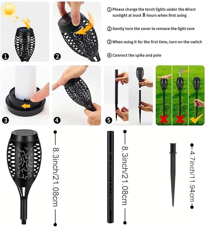 16 Pack Solar-Powered Flashlight Torches for Outdoor use, Dancing and Flickering Flame Torches for Landscape Decoration, Suitable for Paths, lawns, terraces (Colorful)