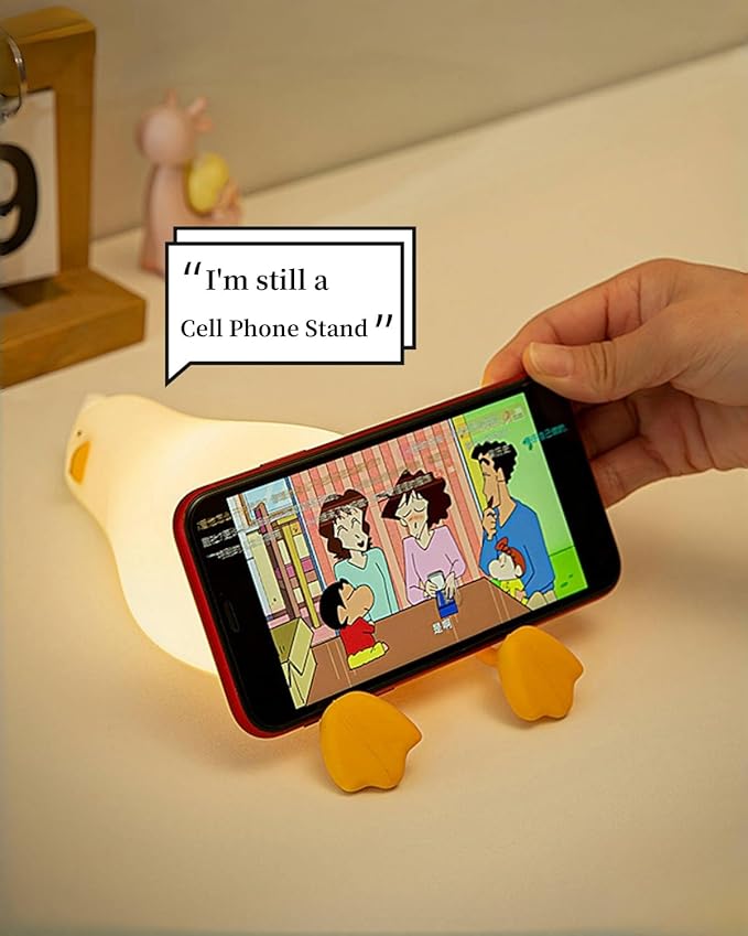 Lying Flat Duck Night Light, Squishy Duck Lamp with Tap Control, 30-Min Auto-Off Timer, Rechargeable Silicone Bedside Lamp for Kids Adults, [Easter Gifts]