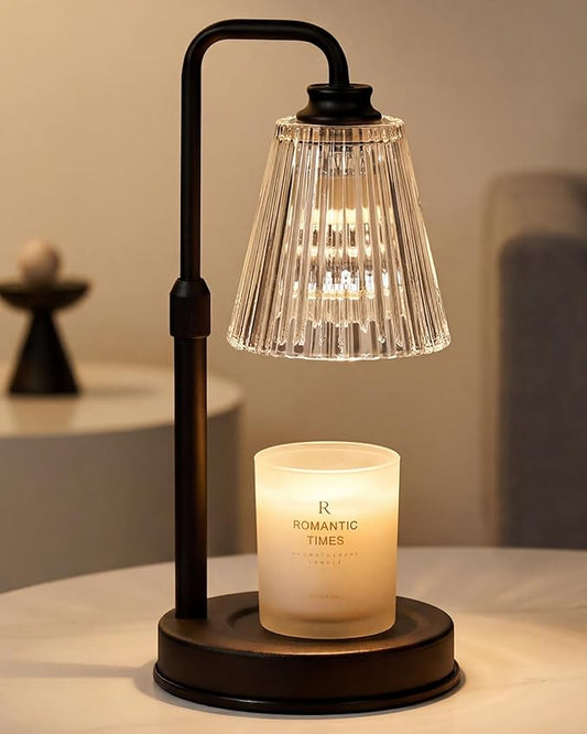Candle Warmer Lamp With Timer Dimmable Crystal Vertical Stripe, Birthday Gifts for Women Mom, Adjustable Candle Warming Lamp with 2 Bulbs, Black Candle Lamp Warmer for Jar Scented Candles, Home Decor