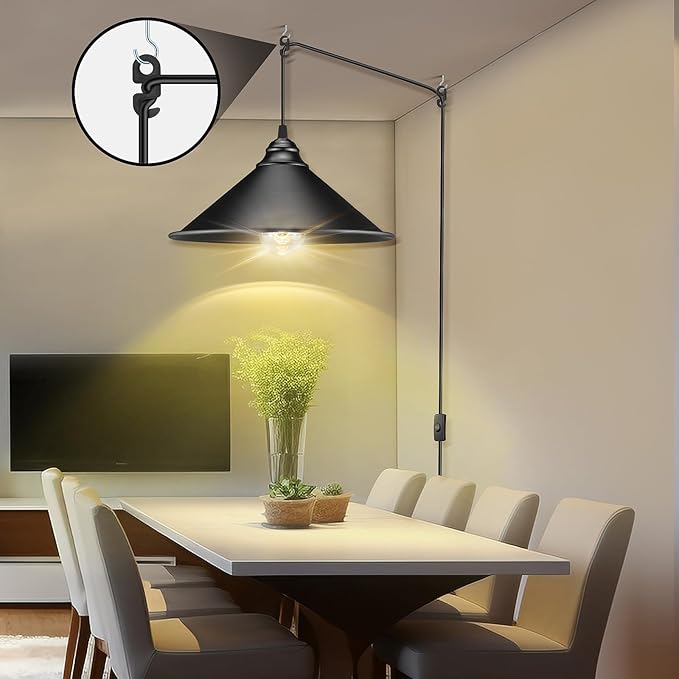Plug in Pendant Light, Bigger Hanging Lights with Plug in Cord On/Off Switch, 13FT Industrial Plugin Hanging Light, Vintage Pendant Lights Fixture, Big Black