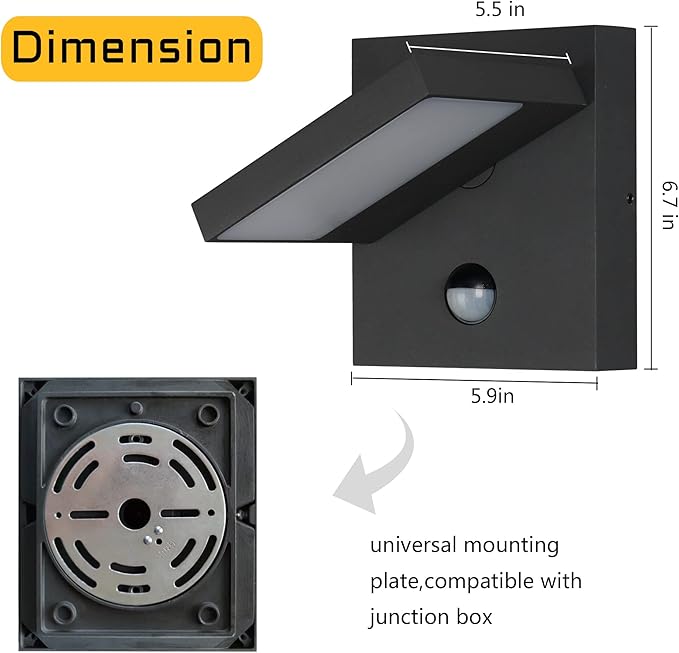 Lustrlach Motion Sensor Outdoor Wall Light Fixture LED Exterior Wall Mount Porch Light with Adjustable Lamp Head for House,Patio,Garden,3000K Dark Grey