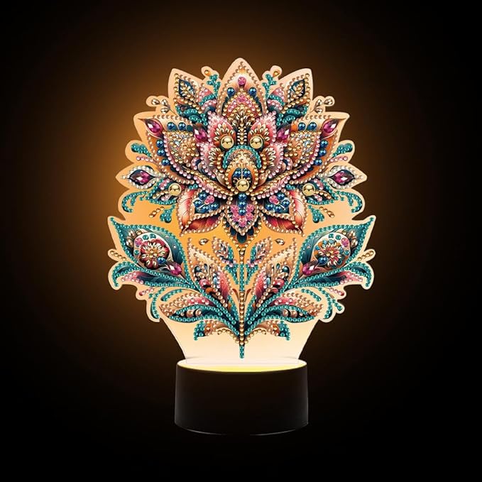 Luxurious Flower Diamond Art Painting Night Light,Diamond Art Painting Kits Desktop Touch Lamp Ornaments for Tabletop Decor Diamond Art Accessories for Adult Beginner Bedrooms Living Room