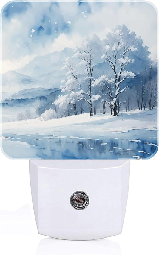 Snow Forest Night Light,Plug-in Night Lights with Dusk-to-Dawn Sensor for Stairway,Hallway,Bedroom Sleep Friendly Ideal for Women/Girls/Boys Gift,0.5w