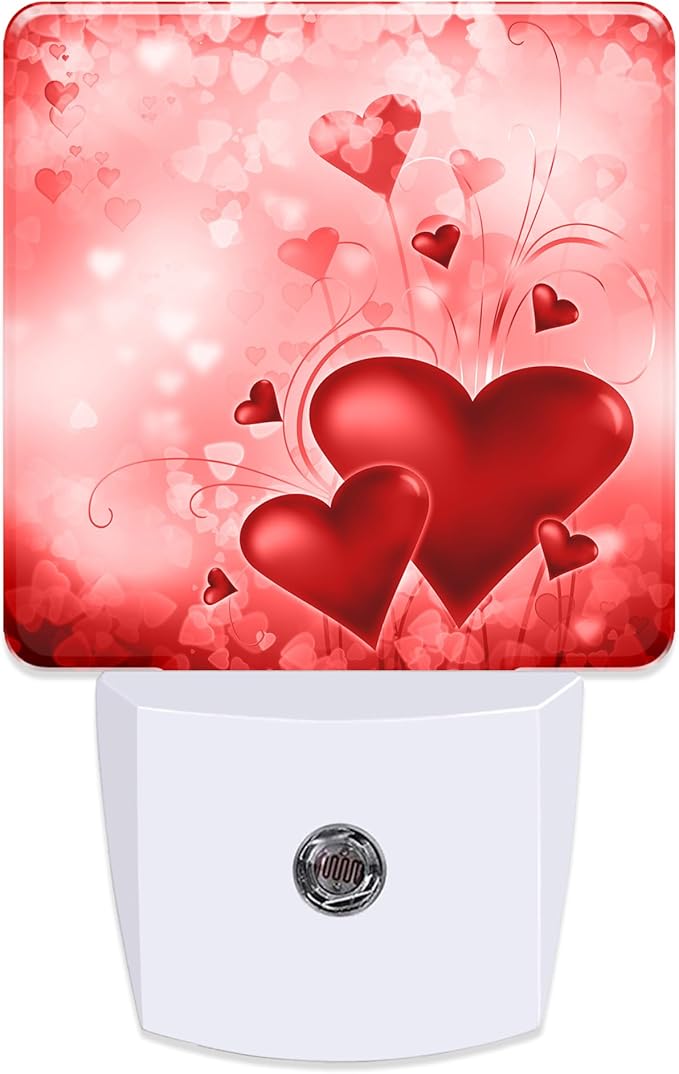 Red Hearts Love Night Light,Dusk-to-Dawn Auto Sensor Sweet Heart Romantic Red Plug in Night Light for Kids,0.5W Energy Saving LED NightLights for Bedroom,Ideal Gifts for Birthday Mother's Day