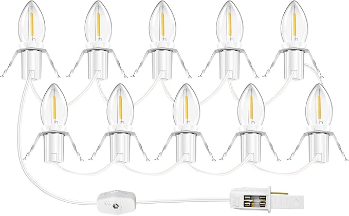 Accessory Cord with LED Light Bulb 16.2ft, 10 LED Light Bulb C7 Light Cord Clip Christmas Village Lights Blow Mold Light Cord for Halloween, Christmas Village Houses, Craft Projects