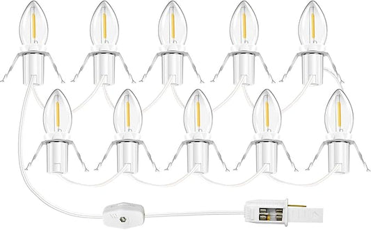 Accessory Cord with LED Light Bulb 16.2ft, 10 LED Light Bulb C7 Light Cord Clip Christmas Village Lights Blow Mold Light Cord for Halloween, Christmas Village Houses, Craft Projects