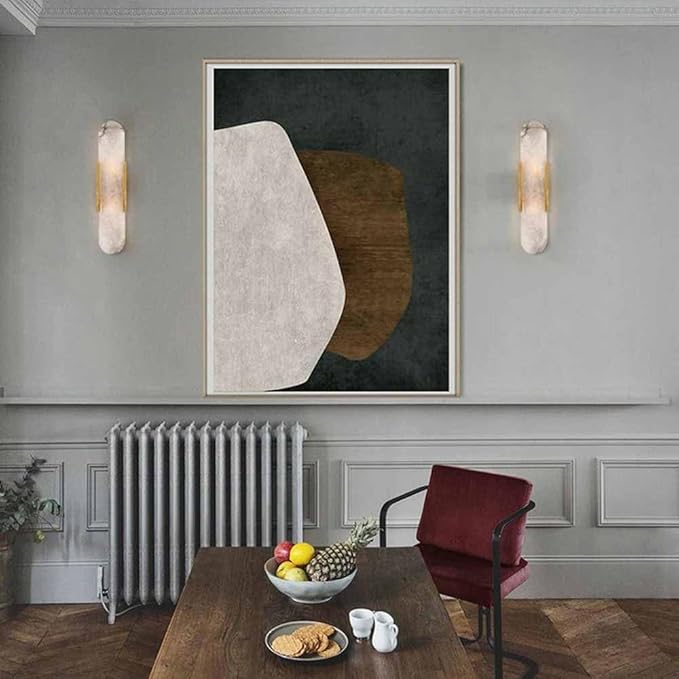 Natural Alabaster Wall Sconces Set of 2 Marble Wall Lamp Bathroom Vanity Light Fixtures Alabaster Sconce Lighting White Stone Wall Mount Lamp for Bedroom Living Room Hallway Stairs Kitchen