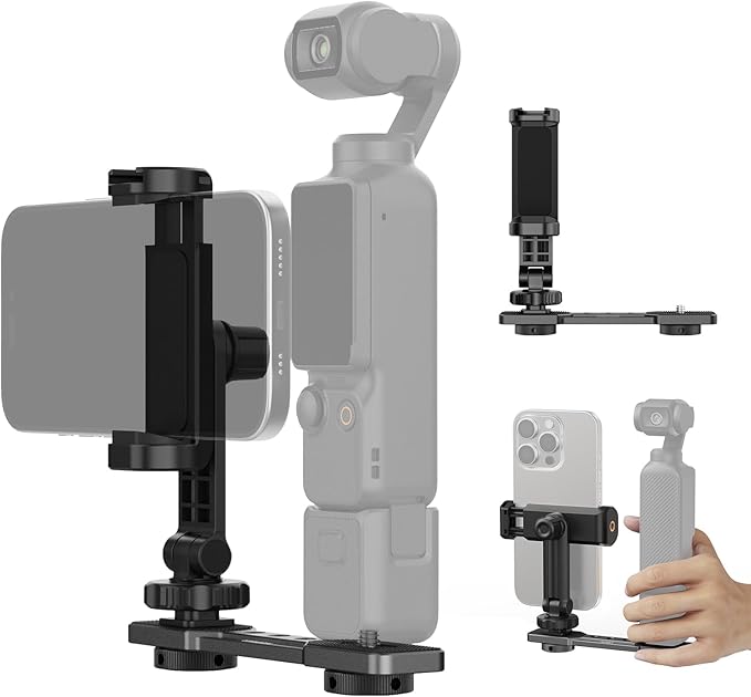 NEEWER AC021 Phone Holder Mount Compatible with DJI Osmo Pocket 3 + M21C Basics Pocket 3 Magnetic RGB Light, Holder with 1/4" Threads & Cold Shoe for Accessories Expansion