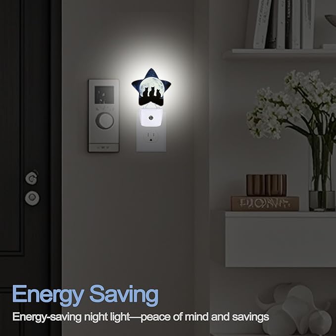 Black Cat Moon Night Light,Starry Sky Plug-in Star Night Lights with Dusk-to-Dawn Sensor for Bedroom,Bathroom,Living Room Sleep Friendly Lamp for Women Girls Boys Gift,0.5W