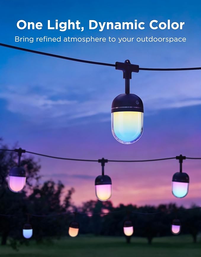 Govee Outdoor Chromatic String Lights, 32.8ft RGBIC Outdoor Lights with 55 Uni-IC Control LED Bulbs, 111+ Scene Modes, IP67 Waterproof, String lights compatible with Alexa, Google, Matter, App Control