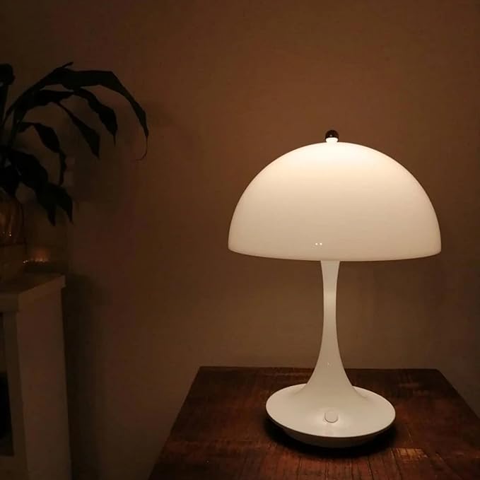 Flower Bud Lamp Modern Flowerpot Cordless Mushroom Touch Table Lamp 3 Mode Dimmable Rechargeable Desk Lamp,Night Light for Bedroom (White)