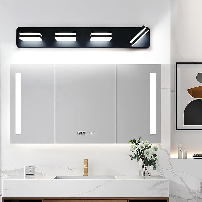 1600LM LED Modern Bathroom Vanity Light Fixtures, 360° Rotate Acrylic Matte Black Vanity Lights for Bathroom, Modern Wall Lighting Fixtures Over Mirror Kitchen Living Room (Natural White Light 5000K)