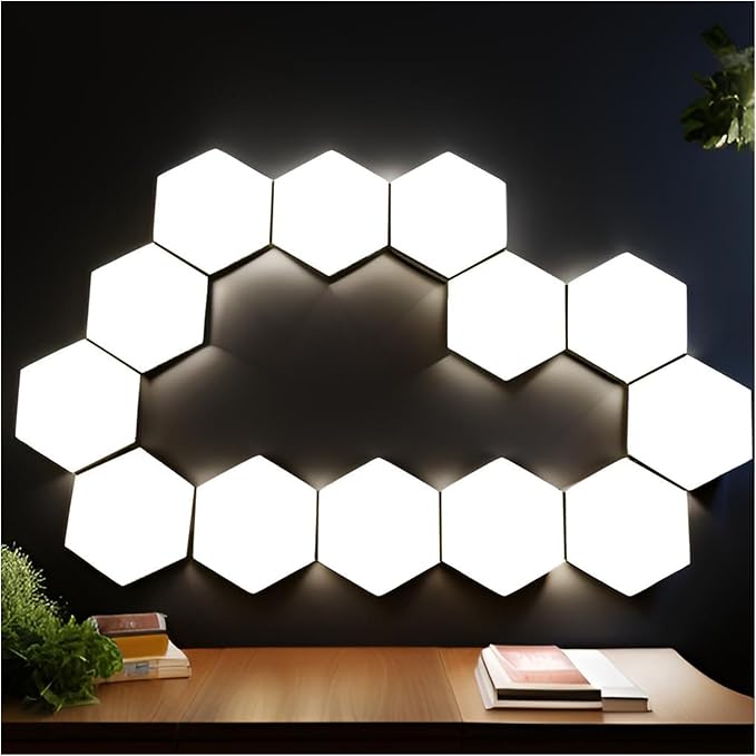 12 Pack Hexagon LED Lights, Touch Sensitive Hexagon Wall Light Panels, DIY White Wall Lights for Bedroom, Living Room, Gaming Room Decor