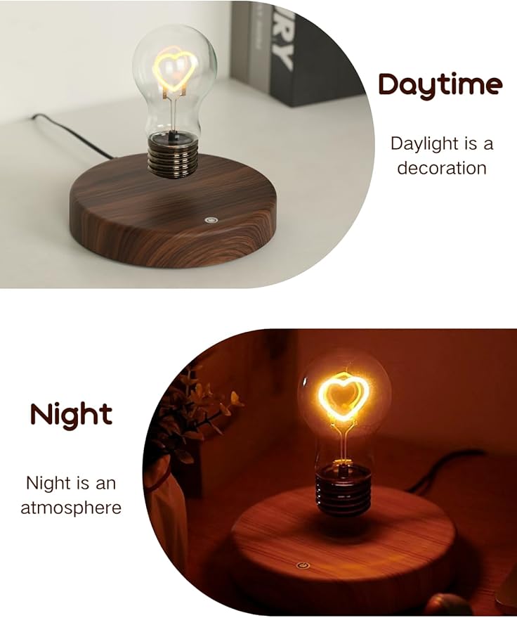 MOOCCI Magnetic Levitating Bulb Lamp with 360° Rotation, Floating Light Desk Night Light, Unique Heart Shape Tech Gadget, Home Office Decor for Bedroom Living Room (Heart Shape)
