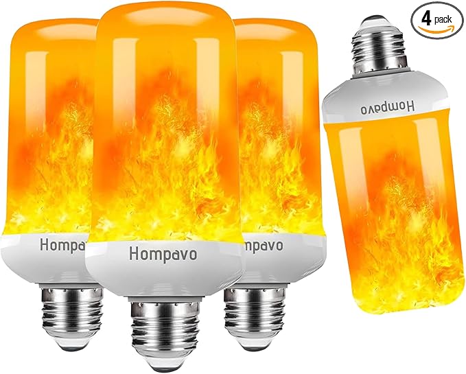 Hompavo 【Upgraded】 LED Flame Light Bulbs, 4 Modes Flickering Light Bulbs with Upside Down Effect, E26/E27 Base Flame Bulb for Halloween, Christmas,Indoor and Outdoor Decoration (White-4 Pack)