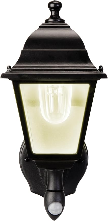 Maxsa 43319 Premium Battery-Powered Motion-Activated Decorative Outdoor Warm White LED Wall Sconce Lighting Fixture, Metal Housing, Black