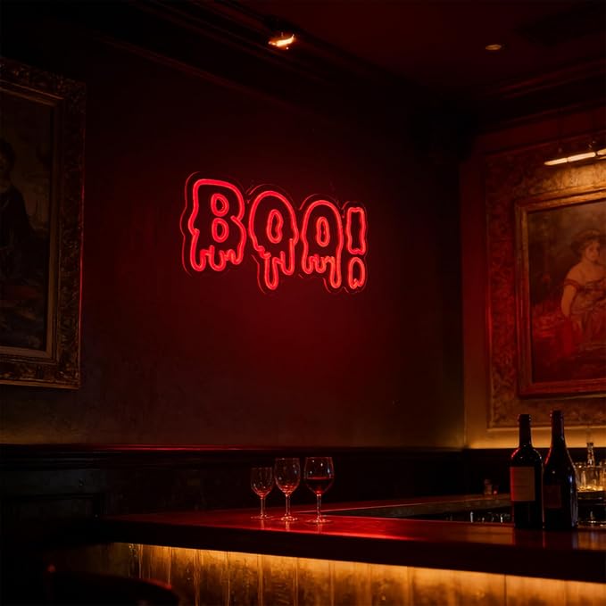 FITNATE BOO Neon Sign, Dimmable Spooky Haunted Mansion Decor LED Neon Signs, Red BOO Neon Light Up Sign for Haunted House Man Cave Bar Party Christmas Decor