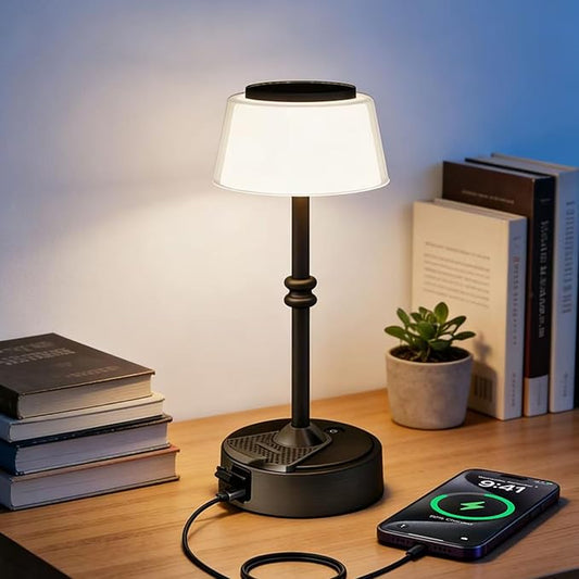 LED Cordless Lamp, 5 Colors Stepless Dimming Table Lamp, Built-in 4400mAh Rechargeable Battery with USB Charging Port, Portable Touch Bedside Light for Patio, Restaurant, Dining(1, Black)