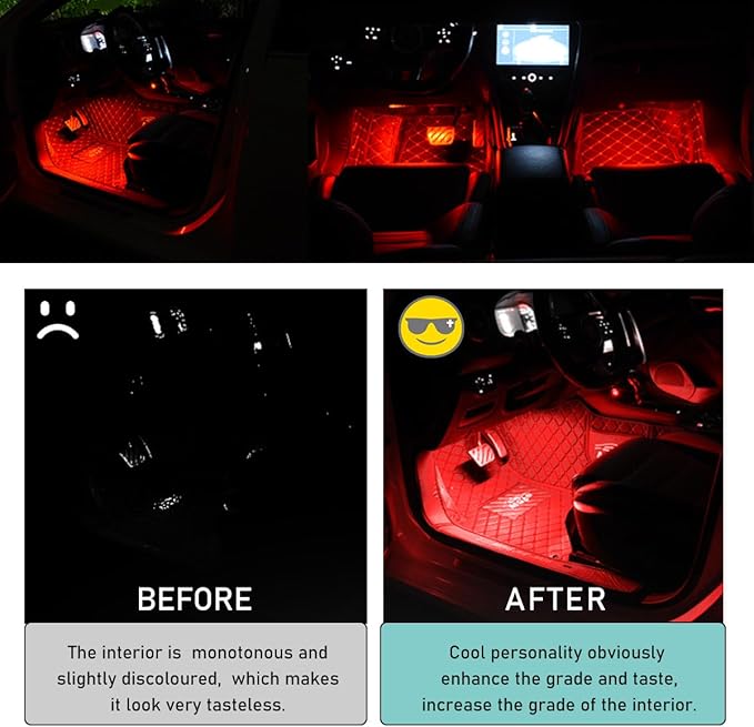 Car LED Strip Light, 24 LED Interior Under Dash Atmosphere Lights with Cigarette Lighter, Vehicle Decor Lamp Ambient Night Light Strip Lighting, Universal Car Accessories (Red)