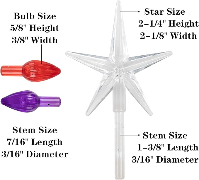 Replacement Lights Bulbs for Ceramic Christmas Tree National Artcraft Ornaments for Ceramic Tree Accessories, Flame Shape Light up Medium Twist, 3 Stars 105 PC Included, Assorted Colors