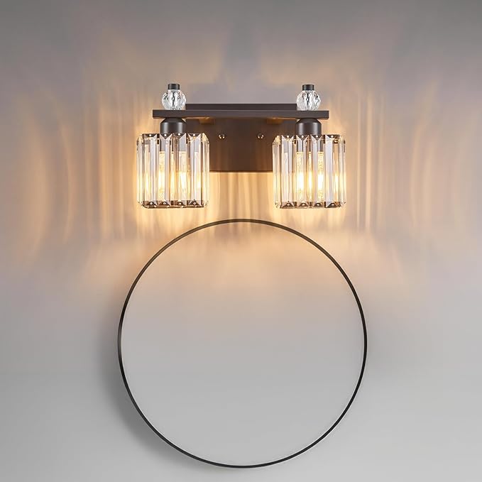 Vanity Lights 2-Light Modern Crystal Vanity Light Sand Black Bathroom Light Fixtures Over Mirror Crystal Bathroom Vanity Lighting Fixtures