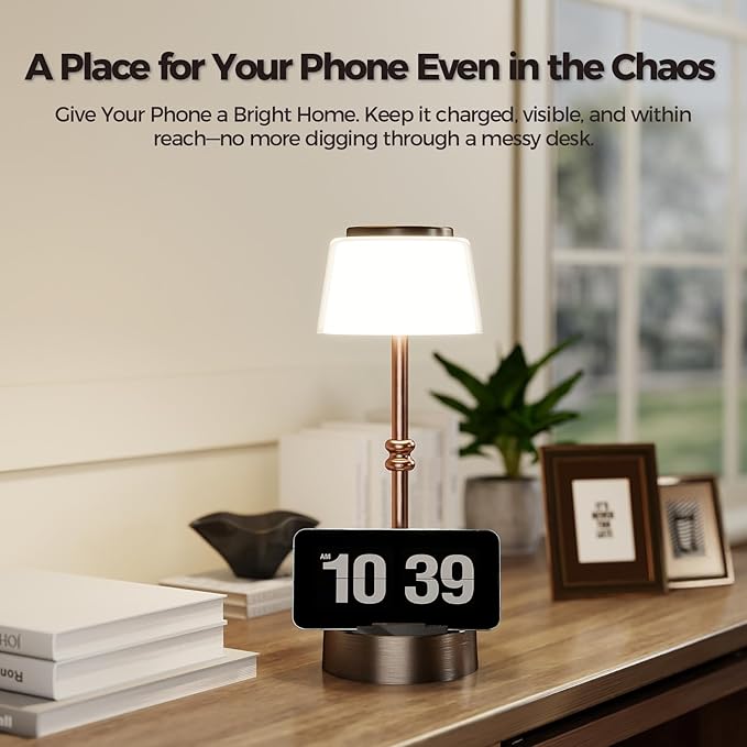 LED Cordless Lamp, 5 Colors Stepless Dimming Table Lamp, 4400mAh Rechargeable Battery with USB Charging Port, Portable Touch Bedside Light for Patio, Restaurant, Dining (1, Antique Brass)