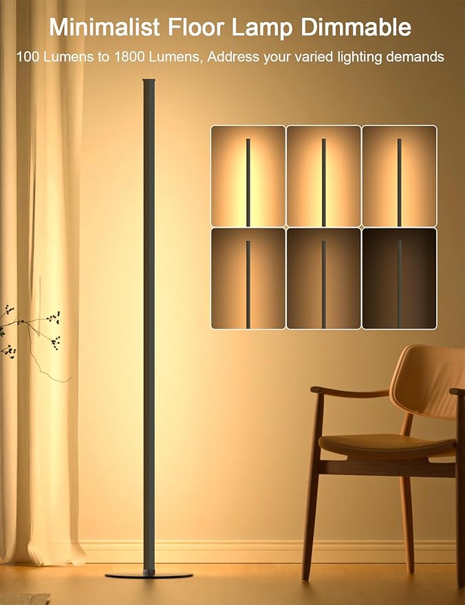 Corner Floor Lamp, Set of 2 Minimalist LED Corner Lamp Dimmable with Remote, 24 W Slim Standing Floor Lamp for Living Room Bedroom Home Office, 3000K-6500K 10 Color Temperature