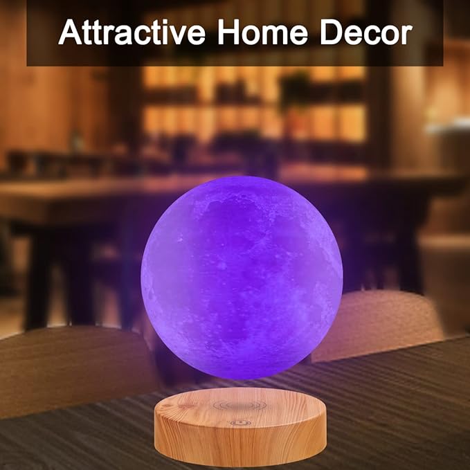 VGAzer Levitating Moon Lamp,Floating and Spinning in Air Freely with 3D Printing LED Moon Lamp Has 20 Modes for Unique Gifts,Room Decor,Night Light,Office Desk Toys (Wooden Base 16 Colors)