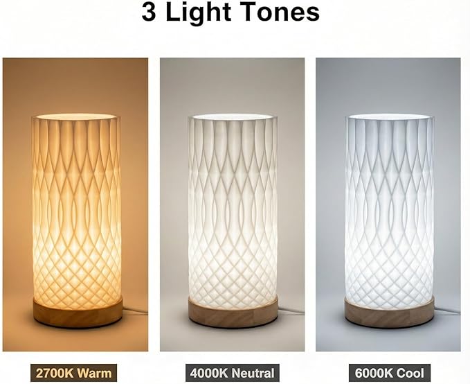 3D Printed Mini Lamp, Small Bedside Lamp with 3-Color Dimmable LED, Small Nightstand Lamp for Tight Spaces, Beautiful Lamp with Wooden Base - Flame