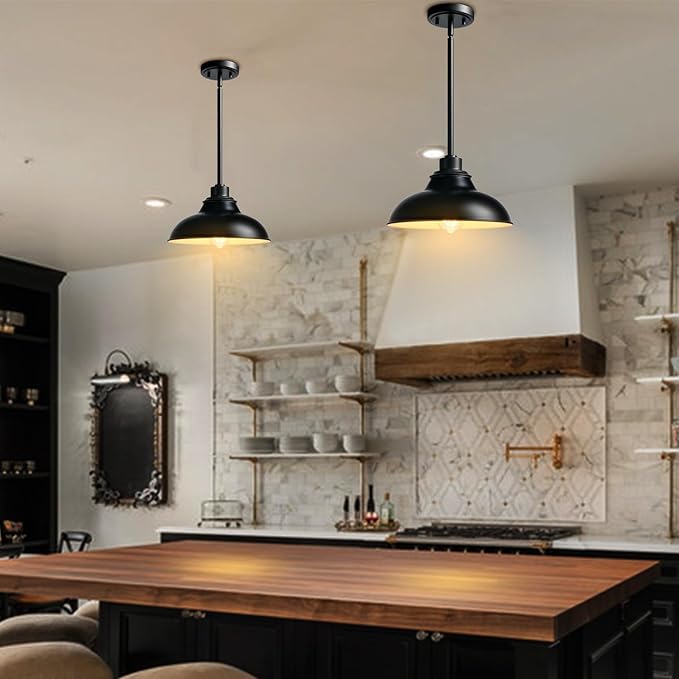 Farmhouse Pendant Light Fixture Black Pendant Lights Kitchen Island Modern for Dinning Room Bedroom Entryway Metal Rod