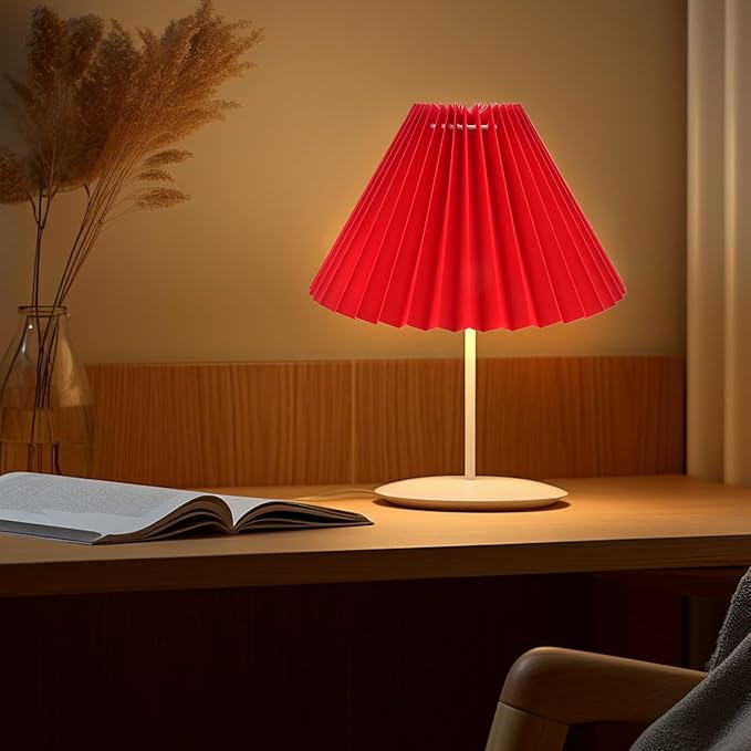 KUMGROT E28 Small Pleated Lamp Shade Scalloped Lamps Shade Lamp Replacement Cute Lamps Bedroom Living Room Home Office Decoration Red