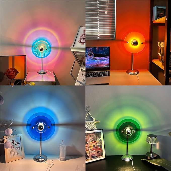 Sunset Table Lamp Projection Rainbow Night Light Atmosphere Home Decoration USB LED Photography Lighting for Wall Decor Lights (Wave Style)