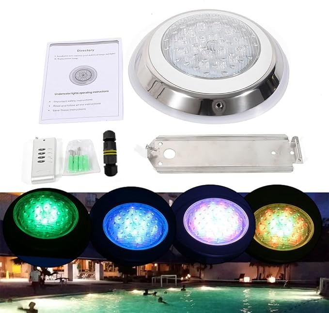 Eapmic 12V 54W Pool Light Underwater Color-Change LED Lights RGB IP68 with Remote (54W Stainless Steel Shell)