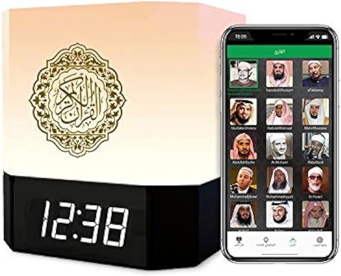 Quran Speaker,Bluetooth Speaker Night Lights,Bedside Lamp,Alarm Clock,with Remote & APP Contro,Multi-Color Changing,Full Recitations of Famous Imams and Quran Translation (QB303)