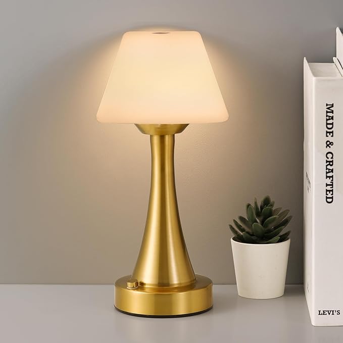 Waterproof Rechargeable Table Lamp for Shower & Outdoor, Cordless Touch Dimmable Nightstand Lamp with 3 Light Colors, Portable LED Light for Bedroom, Patio, Camping & Bar (Copper)