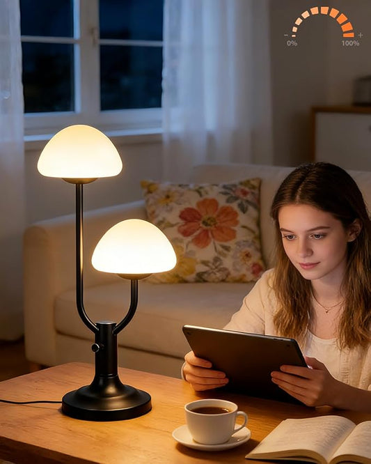 Lightdot Mushroom Table Lamp for Bedroom, Desk Bedside Small Lamps for Living Room Night Stands, Cute Modern Mid Century Lamps Dimmable with 2 LED Bulbs, Unique Aesthetic Home Decor-Black