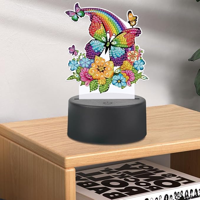 Rainbow Butterfly Diamond Art Painting Night Light,Diamond Art Painting Kits Desktop Touch Lamp Ornaments for Tabletop Decor Diamond Art Accessories for Adult Beginner Bedrooms Living Room