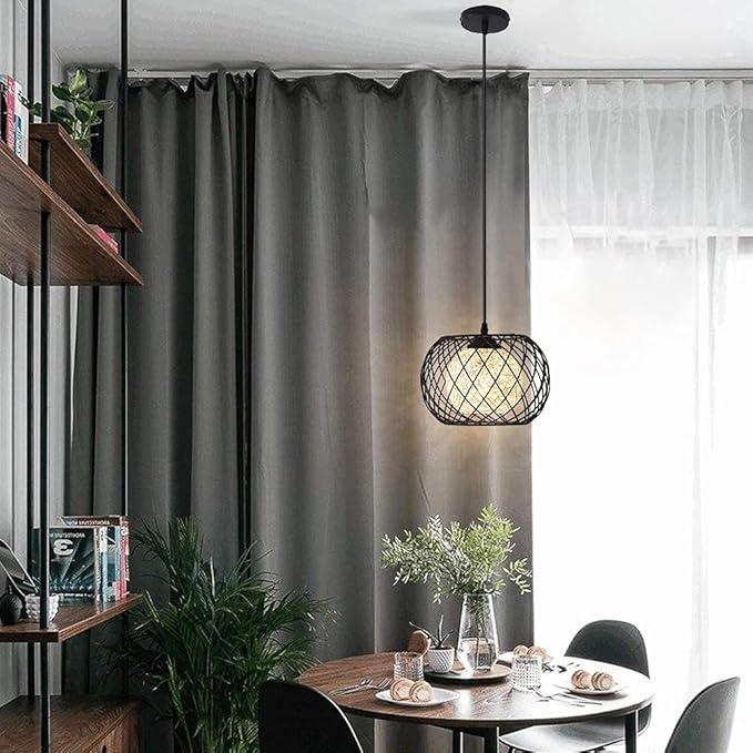 Modern Pendant Hanging Light Industrial-Light Fixture Rustic Ceiling, Metal Cage Hanging Lamps Vintage Industrial Chandelier Black for Bedroom,Kitchen Island,Hallway,Entryway,Garage,Bathroom.