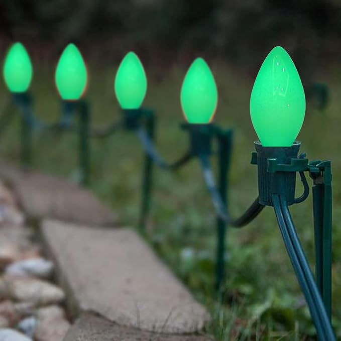 25 Pack C7 LED Replacement Christmas Light Bulb, C7 Green Replacemen Bulbs for Outdoor String Lights Window Candles Chandeliers Salt Lamp, E12 LED Bulb Dimmable, 0.6W Night Light Bulb -Green