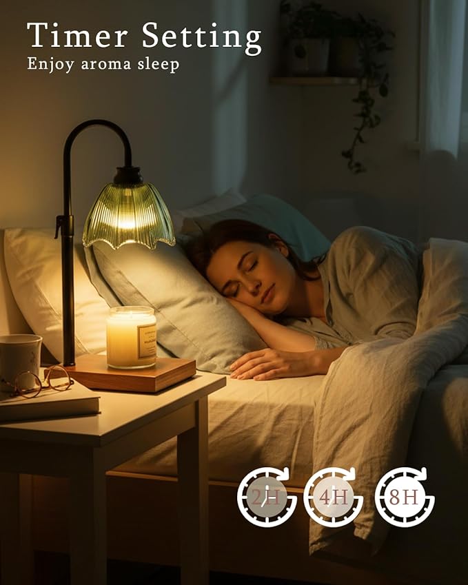 Adjustable Candle Warmer Lamp Dimmable with Timer Vintage Glass Design, Aesthetic Candle Warmer for Large Candles Gifts for Women, Mom,Friend Sister Home/Office Decor (Green Gradient)