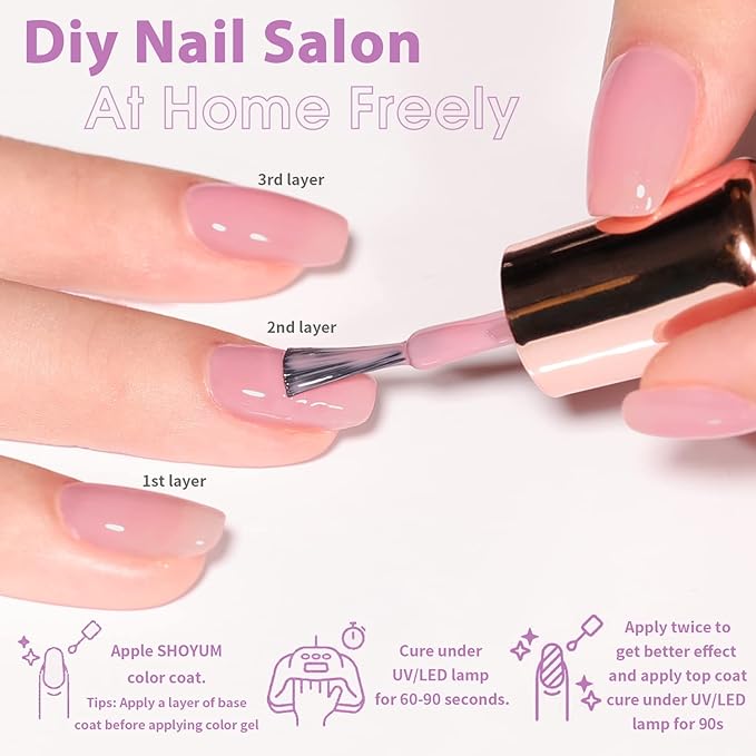 Jelly-Pastel Gel Nail Polish Set - 10 Pcs Pink Nude Gel Polish Set with Summer Yellow Blue Colors - DIY Soak Off Nail Lamp - Easter Decoration Gifts for Women - Manicure Kit