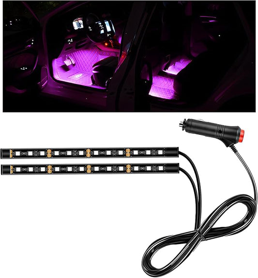 Car LED Strip Light, 12V 24 LEDs Auto Interior Atmosphere Lamp with Cigarette Adapter Plug, Vehicle Under Dash Ambient Neon Night Light Decorative Strip, Car Accessories (Pink Purple)