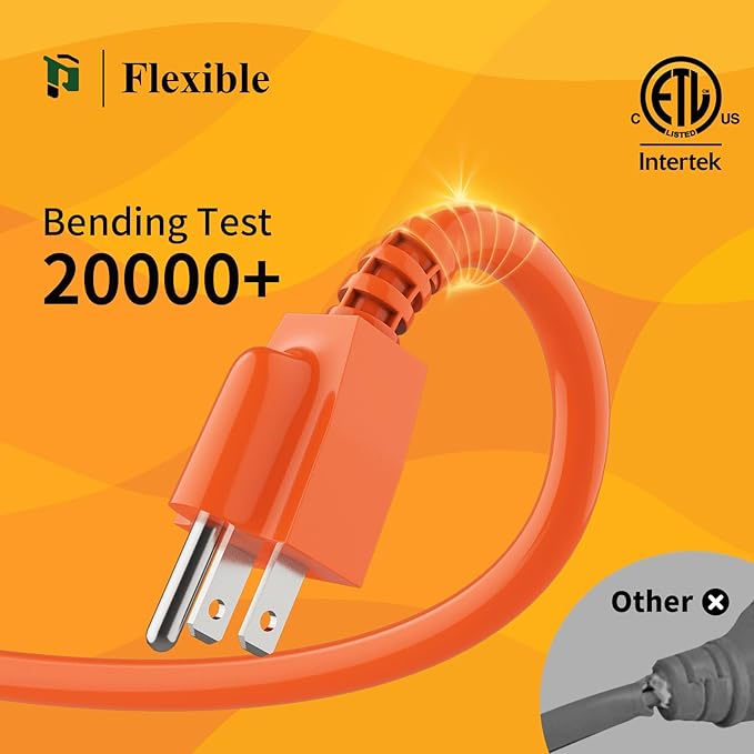 Outdoor Extension Cord 15 FT Waterproof, 16/3 Gauge Heavy Duty 3 Prong Extension Cord, 13A 1625W SJTW, ETL Listed, Great for Garden and Home, Orange