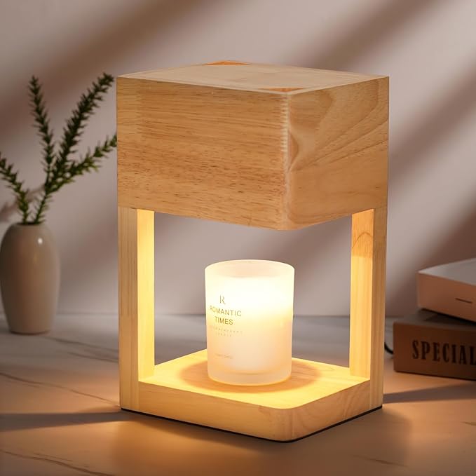 Candle Warmer Lamp Wood with Timer, Dimmable Electric Candle Lamp Warmer for Jar Candles, 2 * 35 Watt Bulb, Birthday Gifts for Women Mom, Decorative Wooden Candle Lamp for Bedroom Home Decor