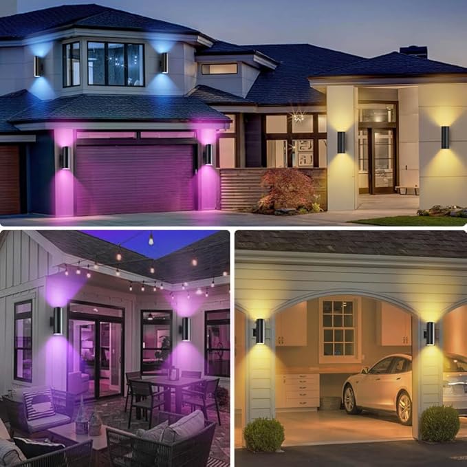 SHIMR Color Changing Outdoor Lights 2 Pack, RGB 2700K-6500K Smart Porch Lights with Remote, Cylinder Exterior Lighting Fixtures Aluminum Anti-Rust, Up and Down Lighting for House [ETL Listed]