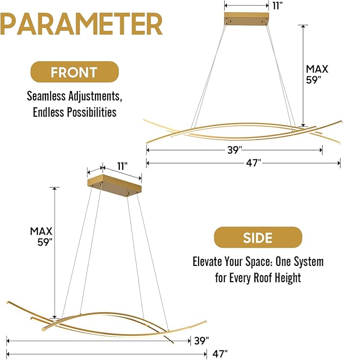 48" Modern LED Chandelier 4-Light Island Light Remote Control Linear LED Chandelier Dimmable Chandeliers Pendant Light for Kitchen Island Over Rectangular Dining Room Table, 45W