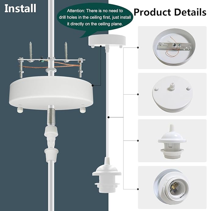 Industrial Mini Pendant Light Kit, Edison Retro Pendant, UL E26 Lamp Socket Vintage Pendant Light Cord, Mini Ceiling Hanging Light Fixtures, Adjustable Hanging Light Kit for Kitchen (White)