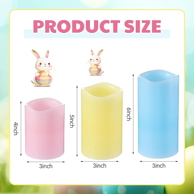 Baquler 3 Pcs Easter Flameless Projector Candles with Remote Timer - Colorful Bunny Projector Light LED Candles Battery Operated for Home Indoor Easter Holiday Party Decorations