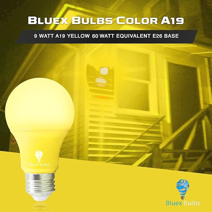 Bluex Bulbs 2 Pack BlueX LED A19 Yellow Light Bulb - 9W (60Watt Equivalent) - E26 Base LED Bulb, Party Decoration, Porch, Home Lighting, Holiday Lighting, Decorative Illumination