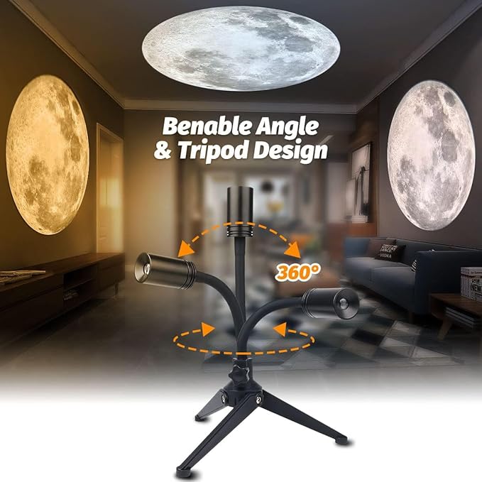 Upgrade Non-Fade Moon Projector Night Light, USB Charging Moon Lamp with 3 Lighting Colors, Angle Bendable Brightness Adjustable Moon Atmosphere Projector, Gift for Kids Wall Ceiling Decor
